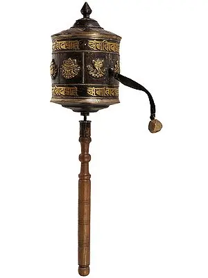 26" Tibetan Buddhist Super Large Prayer Wheel with Auspicious Symbols and Syllable Mantra In Brass | Handmade | Made In India