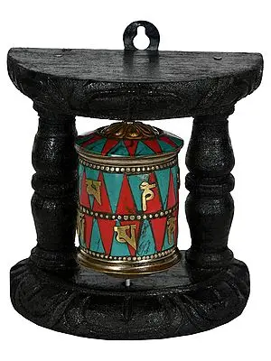 Tibetan Buddhist Enshrined Prayer Wheel from Nepal