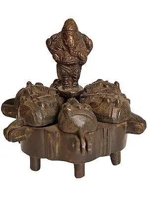 4" Lord Ganesha Ritual Box with Lids in Brass | Handmade | Made in India