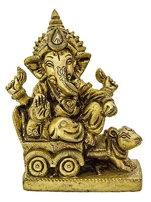 3" Lord Ganesha Riding a Mouse Chariot In Brass | Handmade | Made In India