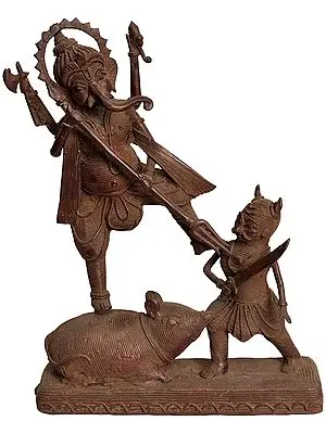 Lord Ganesha Annihilating Demon (Folk Statue from Bastar)