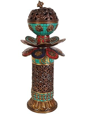 Tibetan Buddhist Incense Burner with Ashtamangala Symbols