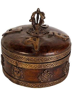 Tibetan Buddhist Ritual Box with Auspicious Ashtamangala Symbols
