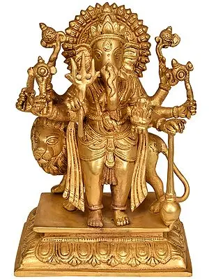 9" Eight Armed Standing Ganesha In Brass | Handmade | Made In India