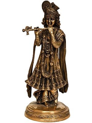 13" Lord Krishna Playing Flute In Brass | Handmade | Made In India