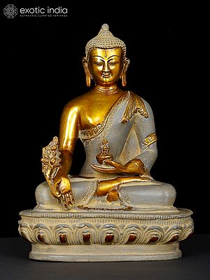 10" Tibetan Buddhist Deity Medicine Buddha In Brass | Handmade | Made In India