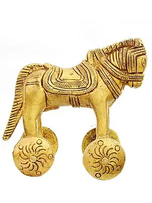 Brass Horse Figurine on Wheels
