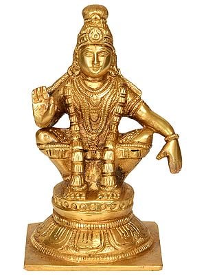 5" Brass Ayyappan Statue - A Saint Revered as Incarnation of Dharma | Handmade | Made in India