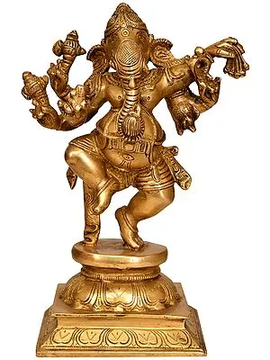 9" Six Armed Dancing Ganesha In Brass | Handmade | Made In India