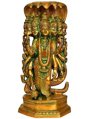 11" Lord Vishnu in His Cosmic Avatar In Brass | Handmade | Made In India