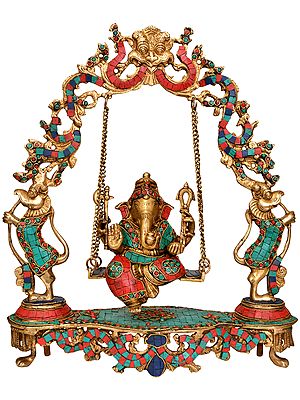 17" Lord Ganesha On a Swing In Brass | Handmade | Made In India