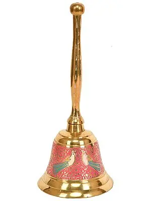 Small 5" Handheld Bell with Meena Work In Brass | Handmade | Made In India