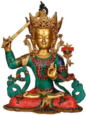 25" Tibetan Buddhist Deity Manjushri - Large Size In Brass | Handmade | Made In India