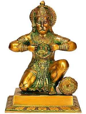 8" Hanuman Ji Tearing His Chest to Reveal Rama and Sita In Brass | Handmade | Made In India