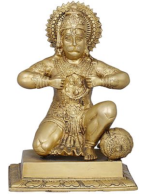 8" Hanuman Ji Tearing His Chest to Reveal Rama and Sita | Handcrafted Brass Statue