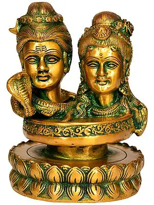 6" Shiva Parvati (Mukha Linga) In Brass | Handmade | Made In India