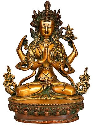 8" Tibetan Buddhist Deity Chenrezig In Brass | Handmade | Made In India