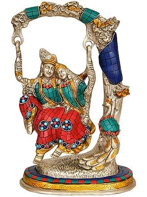 11" Radha Krishna on Swing In Brass | Handmade | Made In India