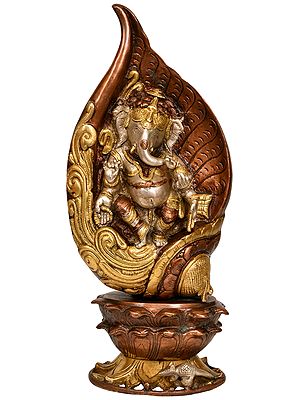 14" Ganesha in a Conch In Brass | Handmade | Made In India
