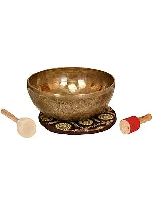Superfine Hand Hammered Tibetan Buddhist Ritual Singing Bowl with Image of White Tara Inside