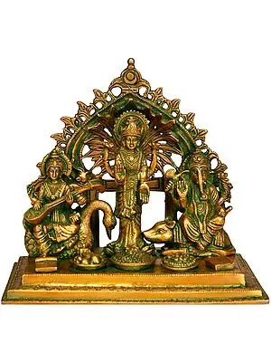 8" Three Auspicious Deities -Saraswati Lakshmi and Ganesha In Brass | Handmade | Made In India