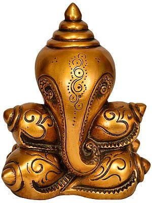 7" Conch Ganesha In Brass | Handmade | Made In India