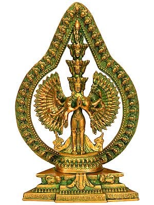 12" Eleven Headed Thousand Armed Avalokiteshvara (Tibetan Buddhist Deity) In Brass | Handmade | Made In India