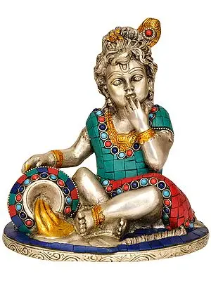 7" Baby Krishna - The Butter Thief In Brass | Handmade | Made In India