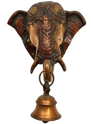 7" Lord Ganesha Wall Hanging Mask with Bell In Brass | Handmade | Made In India