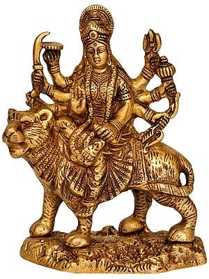 4" Goddess Durga Sculpture in Brass | Handmade | Made in India