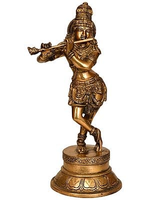 11" Lord Krishna Playing Flute In Brass | Handmade | Made In India