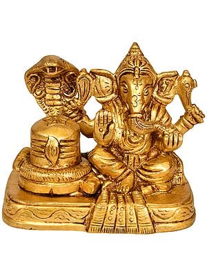 2" Lord Ganesha with Shiva Linga | Handmade Brass Statue | Made in India