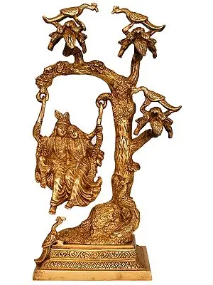 16" Radha Krishna on Swing In Brass | Handmade | Made In India