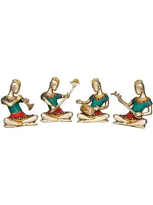 6" Set of Four Musician Ladies In Brass | Handmade | Made In India