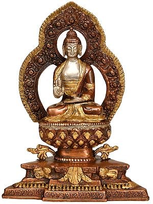 9" Tibetan Buddhist Lord Buddha in Abhaya Mudra In Brass | Handmade | Made In India