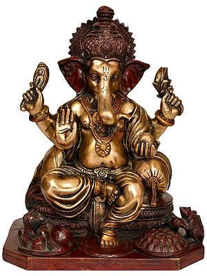 11" Lord Ganesha in Ashirwad Mudra In Brass | Handmade | Made In India
