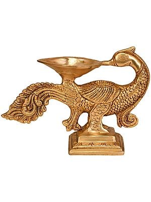 6" Peacock Lamp In Brass | Handmade | Made In India