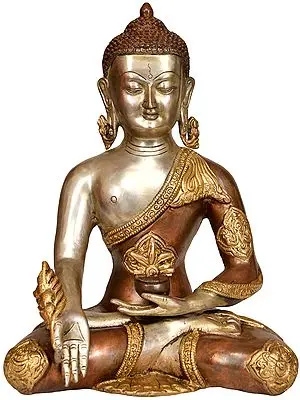 12" Tibetan Buddhist God Healing Buddha In Brass | Handmade | Made In India