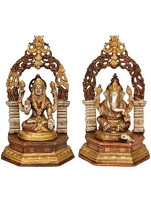 9" Pair of Ganesha and Lakshmi In Brass | Handmade | Made In India