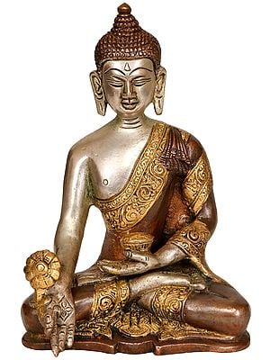 7" Tibetan Buddhist Deity Medicine Buddha In Brass | Handmade | Made In India