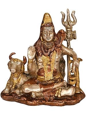 5" Brass Lord Shiva Statue Seated with Nandi | Handmade | Made in India
