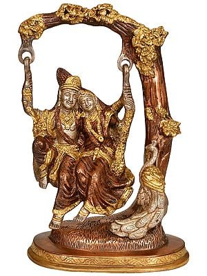10" Radha Krishna on Swing In Brass | Handmade | Made In India