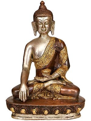 8" Tibetan Buddhist Deity Buddha in Bhumisparsha Mudra In Brass | Handmade | Made In India