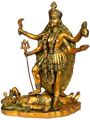 14" Goddess Kali Brass Sculpture | Handmade | Made in India