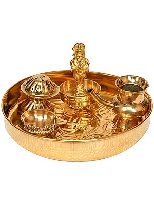 5" Swastika Puja Thali In Brass | Handmade | Made In India