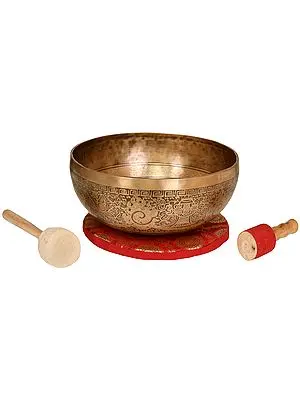 Tibetan Buddhist Singing Bowl with the Image of Manjushri Inside