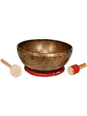 Tibetan buddhist Singing Bowl with Om Mani Padme Hum Singing Bowl and Syllable Mantra