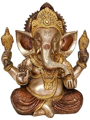 8" Blessing Lord Ganesha Idol Eating Modaka | Handmade Brass Statue | Made in India