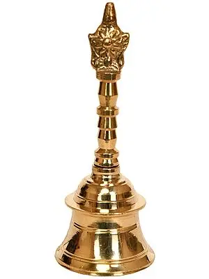4" Vaishnava Bell with Conch and Chakra In Brass | Handmade | Made In India
