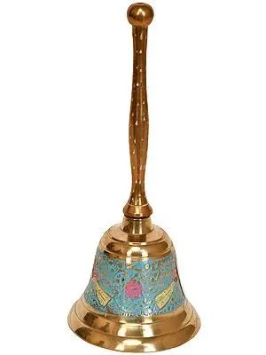 Small 5" Handheld Bell with Meenakari Work In Brass | Handmade | Made In India